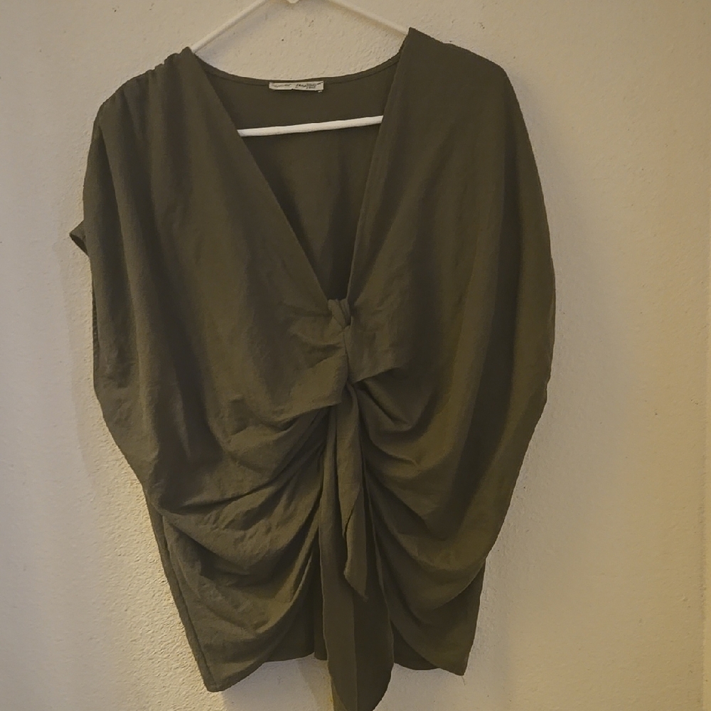 Zara Green Dolman Sleeve Ruched Blouse Large